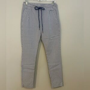 Shinestar Striped Drawstring Pants - Size Large - Blue & White